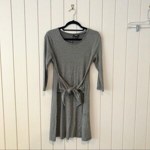 a.n.a Grey Front Tie Mini 3/4 Sleeve Stretchy Dress Office Workwear Business